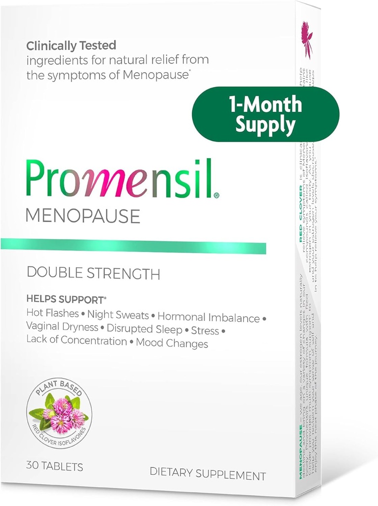 Promensil Menopause Dobbelt Styrke - Menopause Kosttilskud til kvinder, Red Clover Isoflavoner, Hjælper Support Hot Flashes, Night Sweats, Rastløshed - 30 Greve