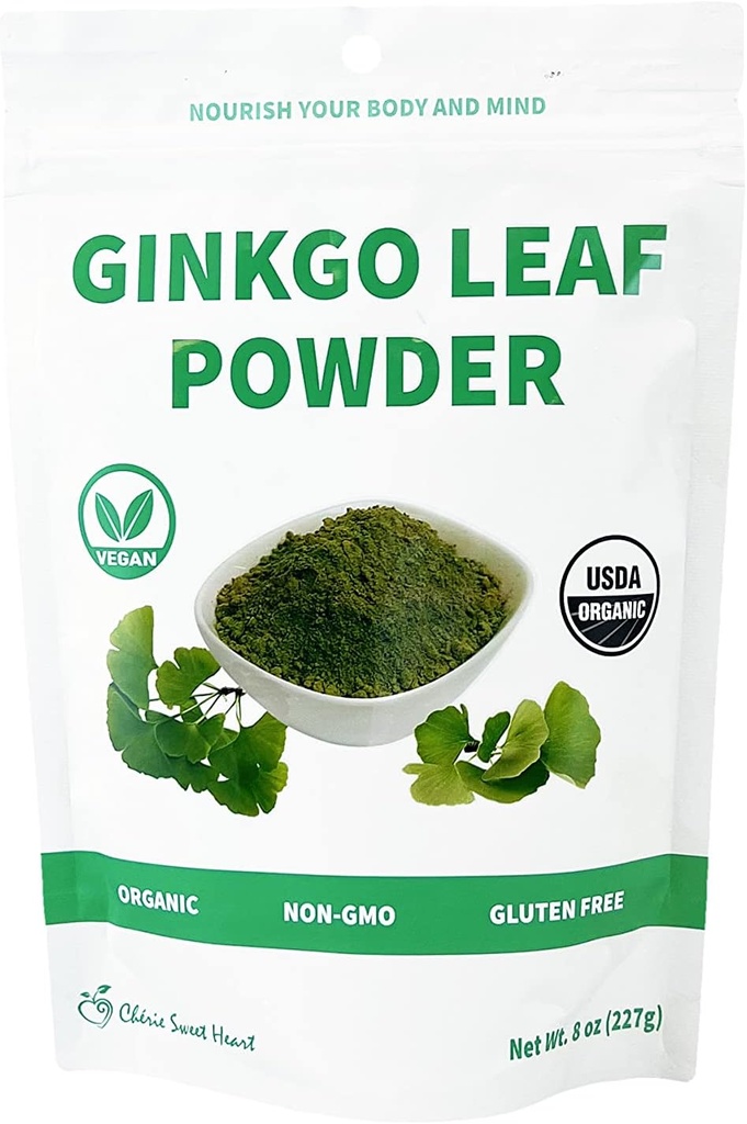 Chérie Sweet Heart Organic Ginkgo Biloba Leaf Powder, Filler Free, Ingen GMO 'er, Vegansk Friendly (8 Ounce)
