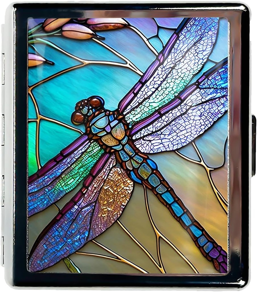 Travel Pill Organizer Lille Pill Case til Purse Essentials 7 dage Cute Pill Box med spejl Portable Pill Box til Pocket eller Purse Pill Containe Rejse Gaver (Art Dragonfly Solgt glas)