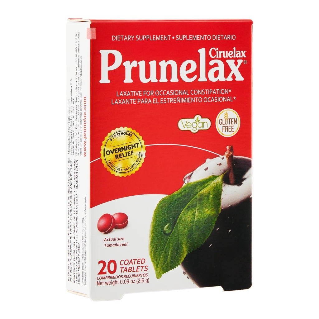 Prunelax Ciruelax Regelmæssig styrke Laxative Mini Tablets - Overnatning Relief for lejlighedsvis Forstoppelse, Senna Extract, Vegan & Gluten- Free, Gentle Relief - 20ct