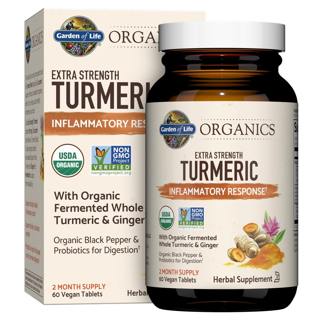 Livets have Organics Ekstra Styrke Gurkemeje Inflammatorisk reaktion 60 tabletter - 100mg Curcumin (95% Curcuminoids) Sort Peber, Probiotika, Organic Non- GMO Vegan Gluten Free Herbal Supplement