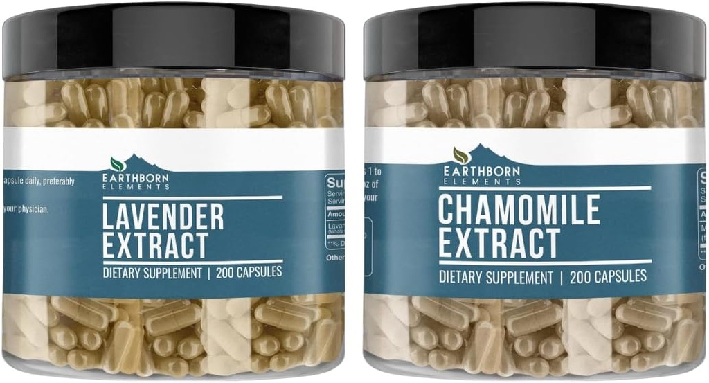 Earthborn Elements Chamomile Extract and Lavender Extract Bundle, 200 Capsules, Pure & Undiluted, No Additives