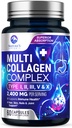 Multi Collagen Peptider supplement til hår, negle, hud - type I, II, III, V, X, Collagen pulver piller - Grass- Fed, Hydrolyzed til ben og fælles støtte til kvinder & mænd, ikke-GMO - 60 kapsler
