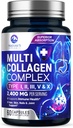 Multi Collagen Peptider supplement til hår, negle, hud - type I, II, III, V, X, Collagen pulver piller - Grass- Fed, Hydrolyzed til ben og fælles støtte til kvinder & mænd, ikke-GMO - 60 kapsler