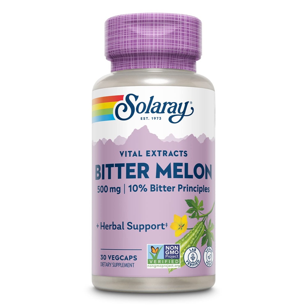 SOLARAY Bitter Melon Fruit Extract, Garanteret til at indeholde 50 mg (10%) Bitter Principper herunder Charantin, Vegan, 30 Servere, 30 VegCaps