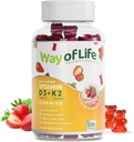 D3 5000 IE (125 mcg) + K2 (MK- 7) 100 mcg Sugar- Free Gummies, Jordbær - 120 tæller, Knogler og hjerte sundhed for voksne, Muskel Funtion, Pectin, Tasty, Chewy, Non- GMO, Gluten- Free, Gelatin- Free