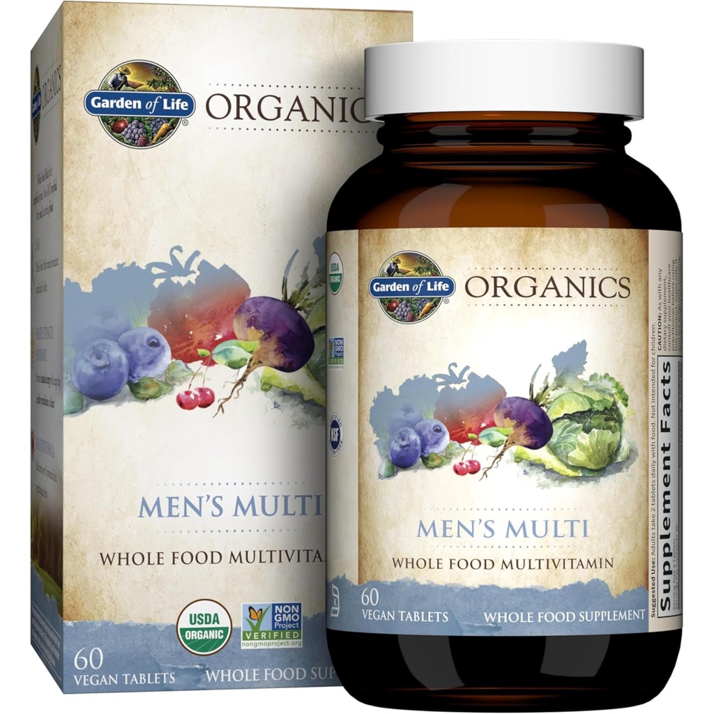 Livets Have Organics Hele fødevarer Multivitamin til mænd, 60 tabletter, Veganske Herre Vitaminer og mineraler til sundhed og velvære, Certified Organic Vegan Multi
