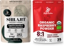 Jungle Powders Superfood Bundle: 5oz Raw Shilajit & 5oz Organic Raspberry Powder Combo - Mænds Energy Support, Immunboost, USDA Certified Freeze- Tørrede røde Hindbær til Bagning, Smoothies