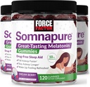 Kraftfaktor Somnapure gummier med melatonin til voksne, non-habitat-forming dvalestøtte supplement til dyb søvn, Stay Assoin Longer, Wake Up Refreshed, Dream Berry Flavor, 360 gummies (Pack of 3)