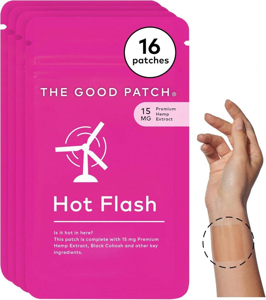 Den gode Patch Hot Flash Hamp Menopause Patches Støtte til kvinder, Vedvarende Udgivelse, Natural Patch med Hamp Extract, Black Cohosh, Black Pepper, Plant drevet Wearable Wellness (16 Total Patches)