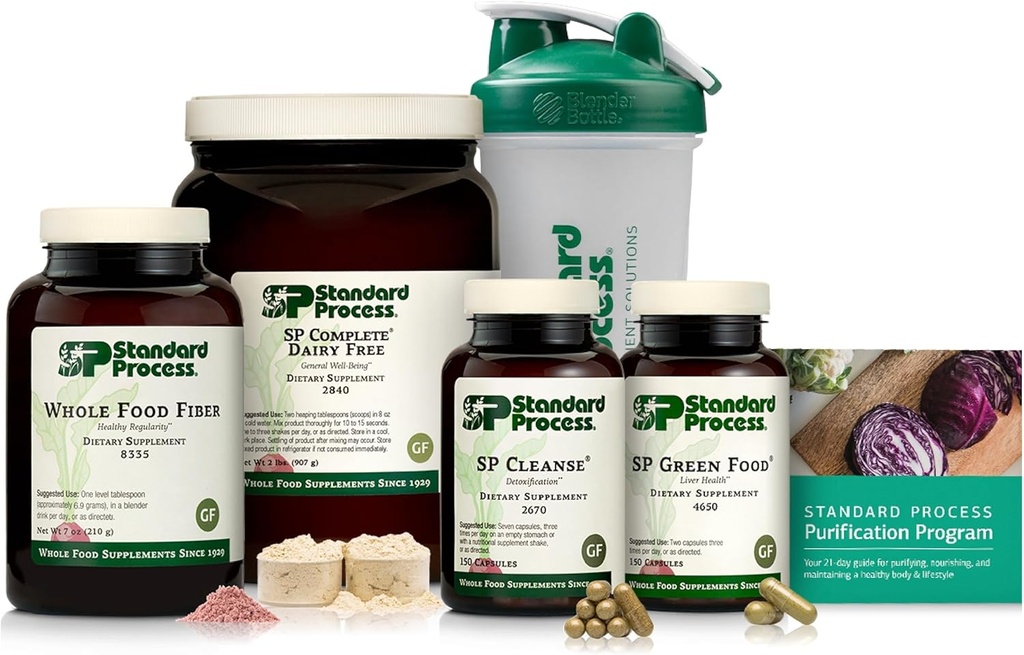 Standard Process Rensning Produkt Kit med SP Complete ® Dairy Free and Whole Food Fiber - Whole- Body Detox Program - Inkluderer Guide & Blender Flaske - Vegan, Gluten- Free & Non- Dairy - 21-Day Kit