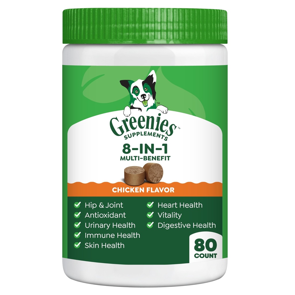 Greenies Hundetillæg 8- in-1 Multi- Benefit Chicken Flavor, 15,5 oz. Container, 80 Greve
