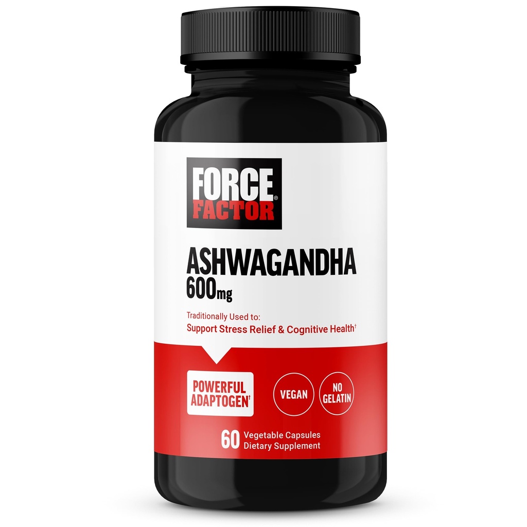 FORCE FACTOR Ashwagandha Kosttilskud lavet med Premium Vegan Ashwagandha Powder, Adaptogens til støtte Stress og Kognitiv Sundhed, Ingen Gelatine, Non- GMO, 60 kapsler