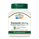 21. Century gurkemeje 500 mg Plus Black Pepper Extract Vegetariske kapsler, 60 Greve