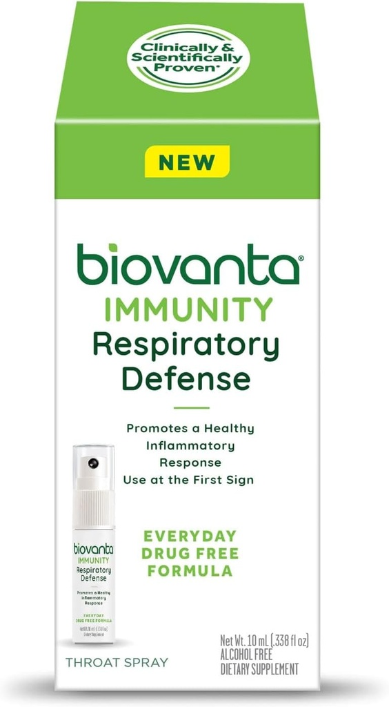 Biovanta Immunity Throat Spray, 10ml, Naturlig immunforsvar og lindrende Sore Throat Relief, Respiratoriske Forsvar, Prebiotika til støtte Gut Sundhed