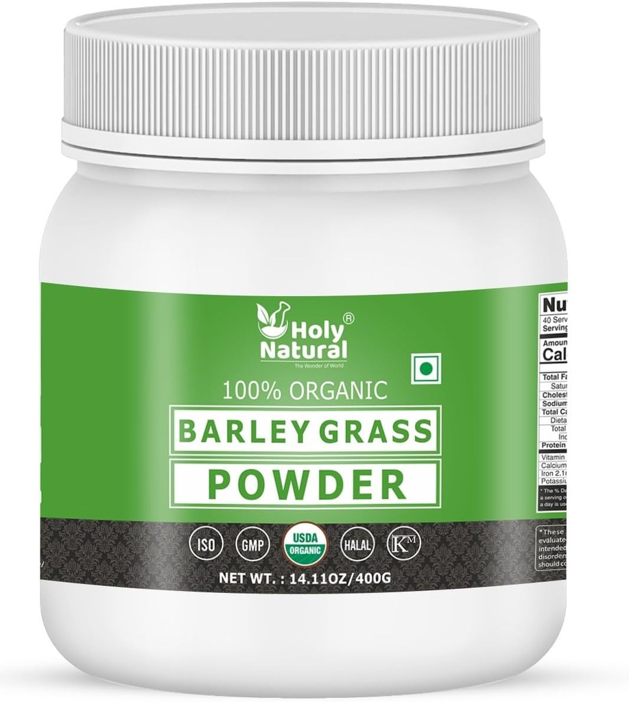 Organic Barley Grass Powder -14.11 oz / 400 gm, Pure & Natural I Nutritional Complete I Mix into Smoothie or Juice I Raw, Greenish Like Leaves, No Preservative, Non GMO