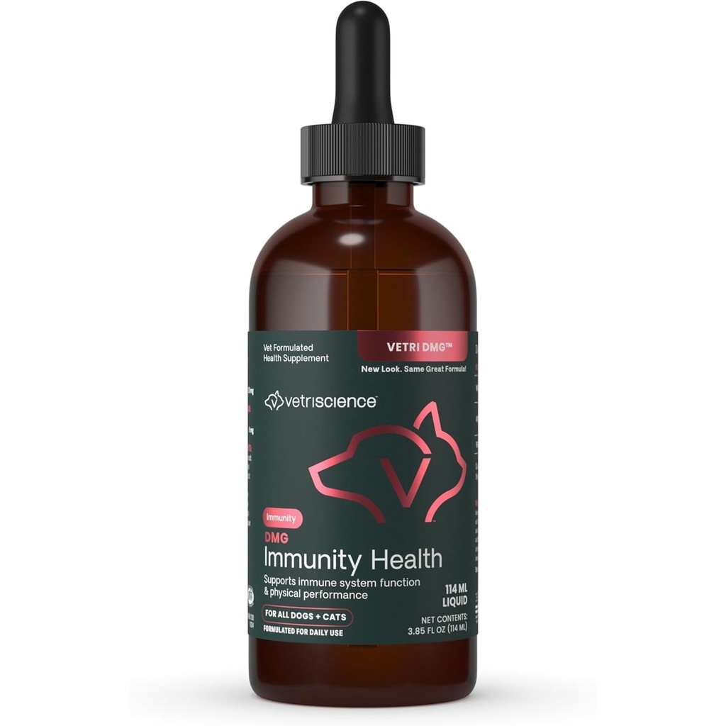 VETRISCIENCE DMG Immunity Health Easy- Dosis Liquid, Vetri DMG immunsupport supplement til hunde og katte, Hypoallergen, Support Performance, Stamina, immunrespons, DMG (Dimethylglycin), 114 ml