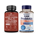 Grossic Wellness Super- Absorb Multi Collagen Pills (type I II III V X) Organiske urter og Bioperine + Organic Probiotika 100 Millioner CFU, Dr. Formulerede Probiotika til kvinder, Mænd og voksne Bundle