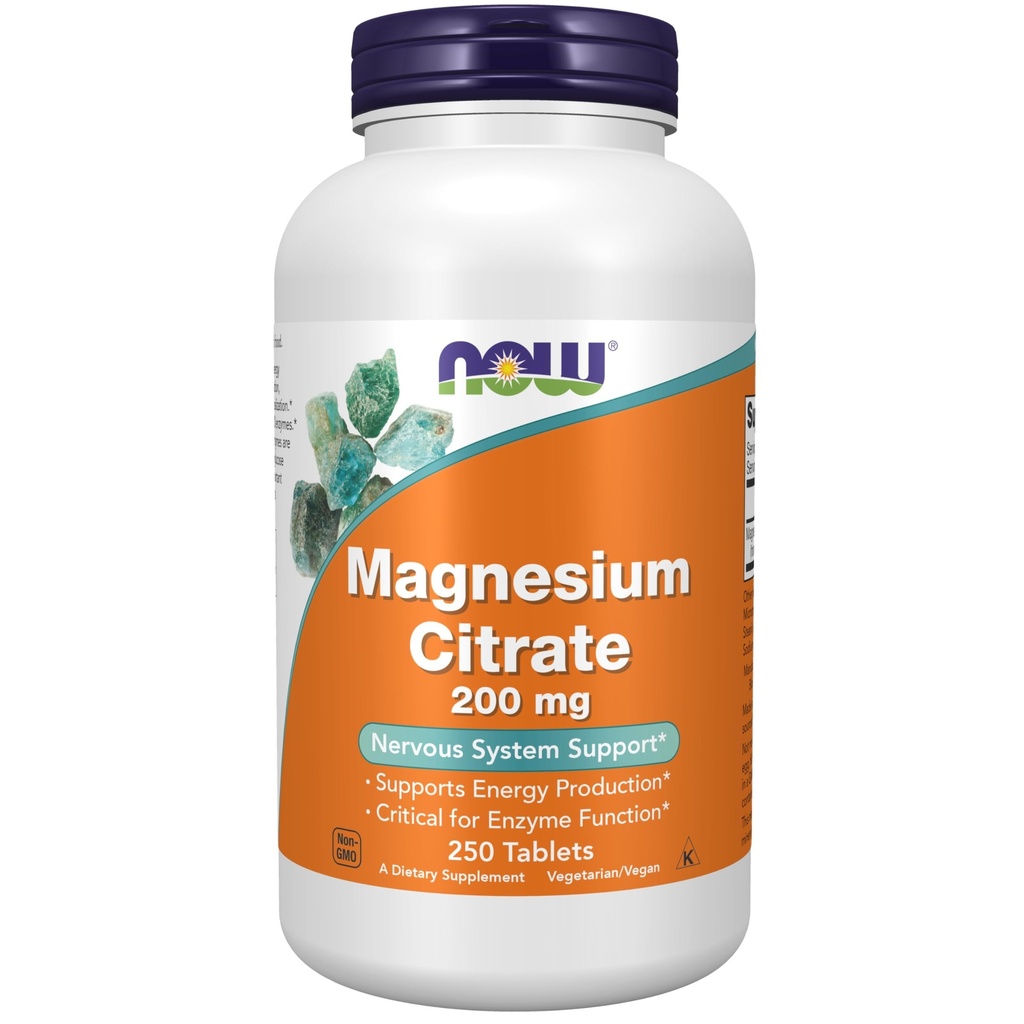 Now Supplements, Magnesium Citrate 200 mg, Enzyme Function *, Nervesystemet Support *, 250 Count (pakke med 1)