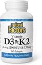 Naturlige faktorer, D3- vitamin & K2 1000 IE og 120 mcg, understøtter ben og vaskulær sundhed, 60 Softgels