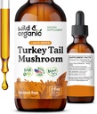Wild & Organic Turkey Tail Tinktur - Immun & Gut Support - Tyrkiet Tail Mushroom Extract Drops - Vegan, Sukker & Alkohol- Free Liquid Supplement - 2 fl oz