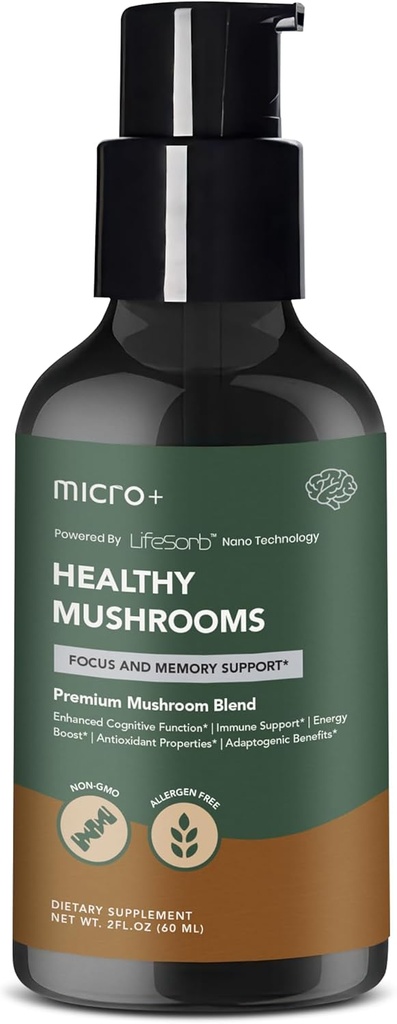 Mushroom + ved Micro + Nootrop Brain Supplement med LifeSorb - for fokus, hukommelse, kognitiv boost