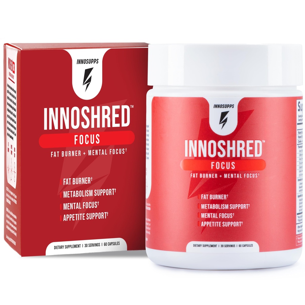 Inno Shred Focus Day Time Fat Burner, 100mg Capsimax, Korn af Paradise, Organic Coffein, Green Tea Extract, Appetite Suppressant, Vægttab Support, 60 Veggie Kapsler (60 Kapsler, med Focus)