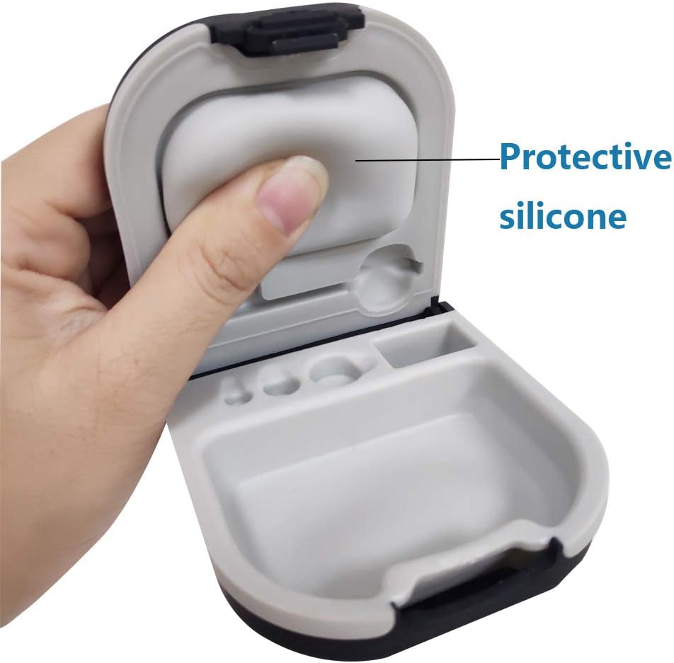 Hørestøtte sag med batteri Opbevaring Slot Hard Small 0,59 "* 2,44" * 1,57 ", Silicone Cushion, for ITE, BTE hørelse hjælpemidler (sort)