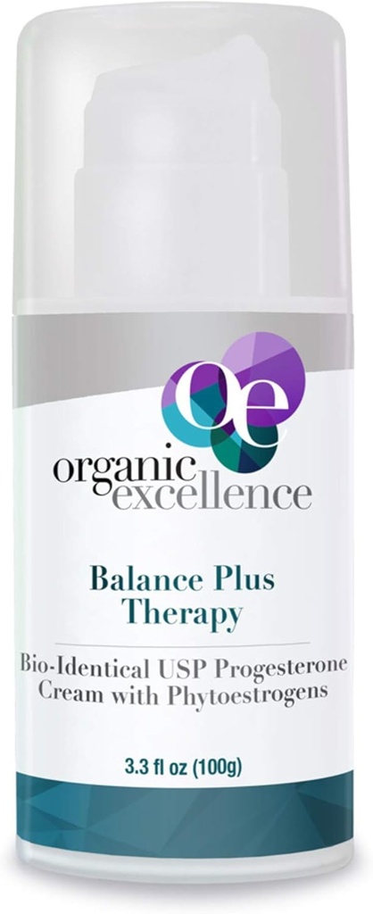 Organic Excellence Balance Plus Terapi - USP Bioidentiske Organic Progesteron Cream til kvinder - med Phytoestrogens - for overgangsalder Relief og naturlige Hormone Balance, 3.3 fl oz (100g)