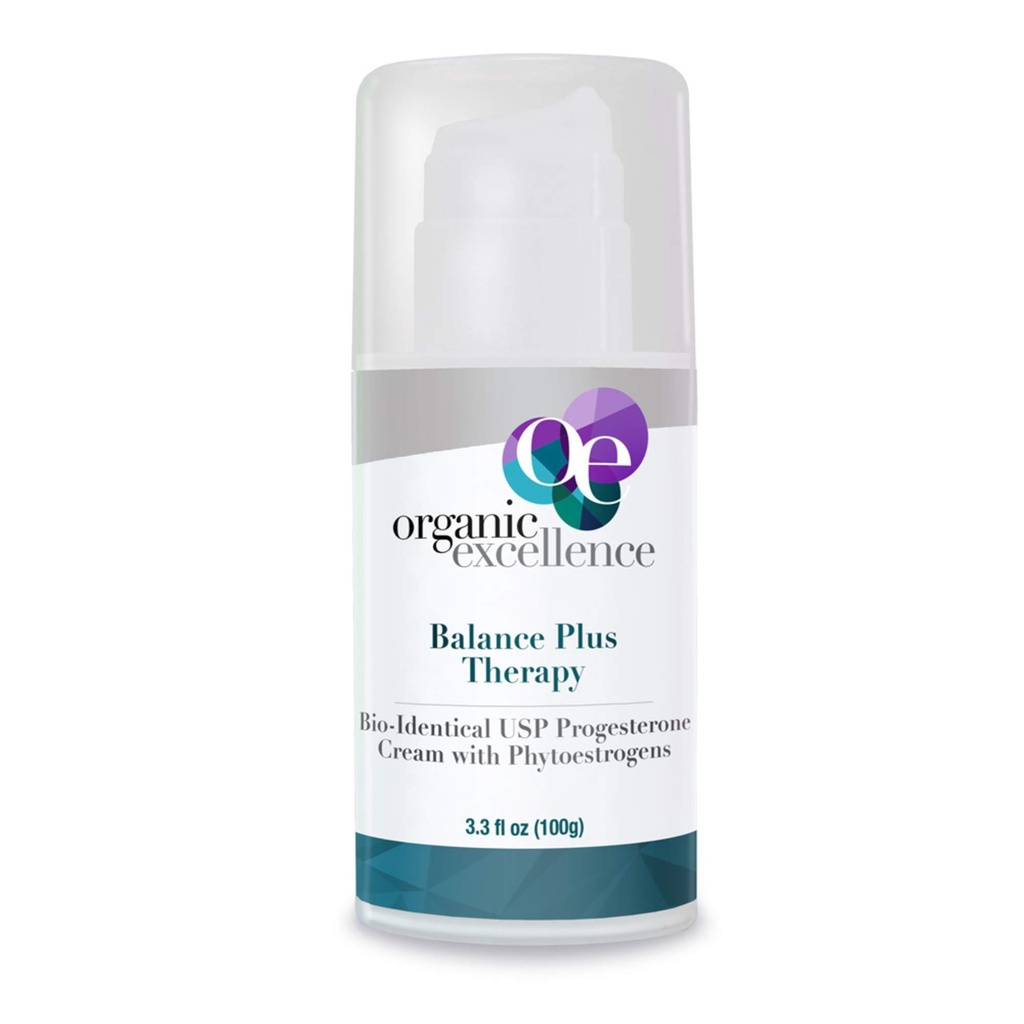 Organic Excellence Balance Plus Terapi - USP Bioidentiske Organic Progesteron Cream til kvinder - med Phytoestrogens - for overgangsalder Relief og naturlige Hormone Balance, 3.3 fl oz (100g)
