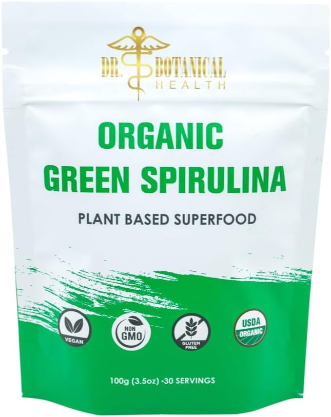Green Spirulina Powder - Plant Based Superfood - Blue- Green Algae, No Fishy Duft, Natural Food Coloring for Smoothies & Protein Drinks - USDA Organic, Vegan, Gluten Free