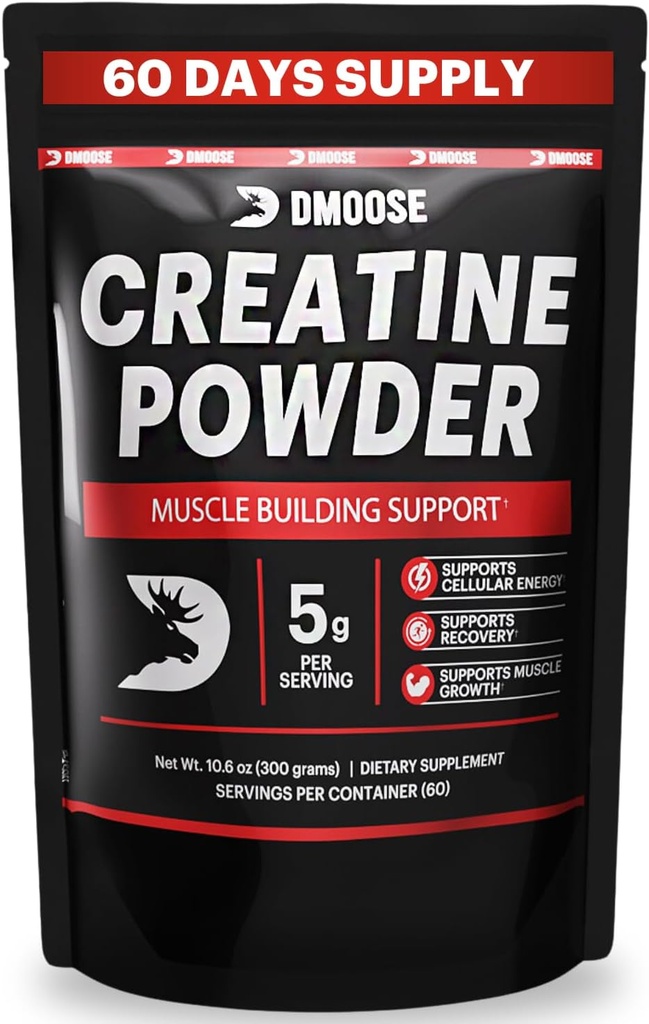 DMoose Creatin monohydrat pulver - Creatin pulver til muskel Gain & Recovery Supplement - 300g Per Serv (5g) 2 Scoops - 60 Servering