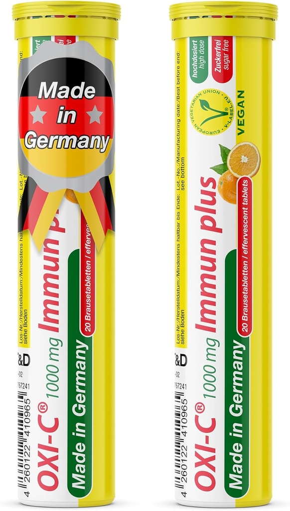 T & D Oxi C 1000 mg C-vitamin - 40 Vegansk drik - Orange Flavor - Fremstillet i Tyskland