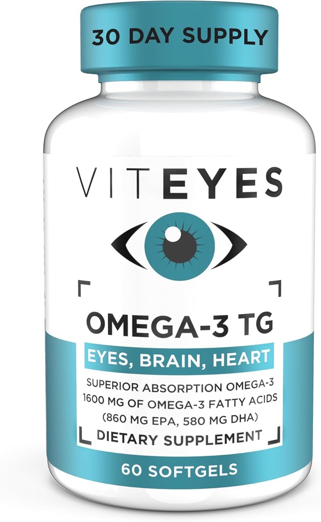 Vitoyes Omega-3 TG understøtter Eye & Heart Health, Natural Triglyceride Fish Oil Formel, Clear, 60 Greve