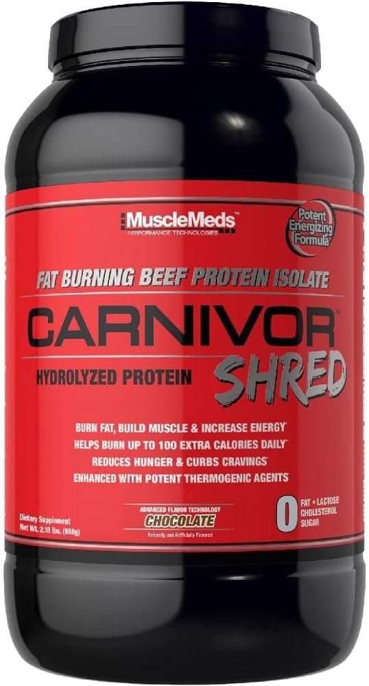 MuscleMeds Carnivor Shred Fat Burning Hydrolized Beef Protein Isolate, 0 Lactose, 0 Sugar, 0 Fat, Chocolate, 2.28 Pounds (004560) Chocolate Shred Chocolate Shred, 2.28 Pound (Pack of 1), 36.48 Ounce