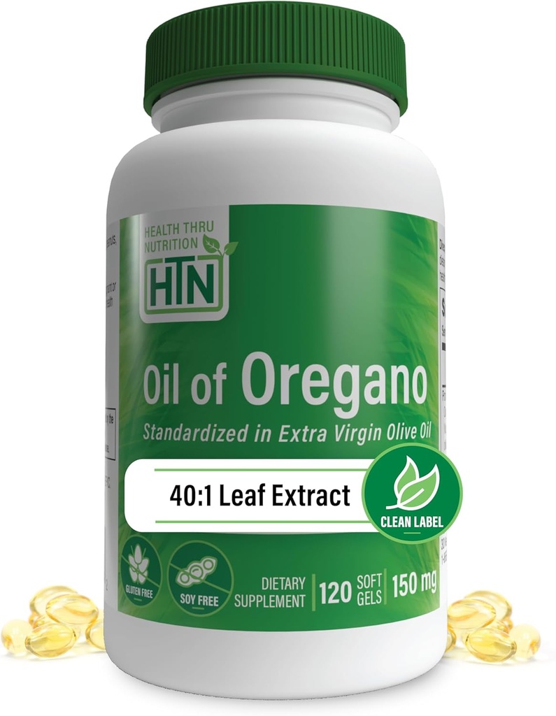 Olie af Oregano 120 Mini- Softgels against 124; Wild Hartared Measures 124; European 40: 1 Origanum Vulgare Ækvivalent med 600mg Oregano i Extra Virgin Olive Oil Measures 124; Non- GMO Gluten Free Measures 124; af Health Thru Nutrition (Pack of 120)