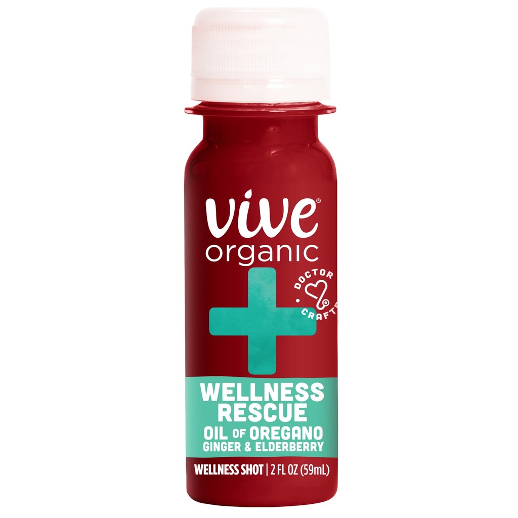 Vive Organic Wellness Rescue Shot, Ingefær, Elderberry & Oil of Oregano, 2 Oz