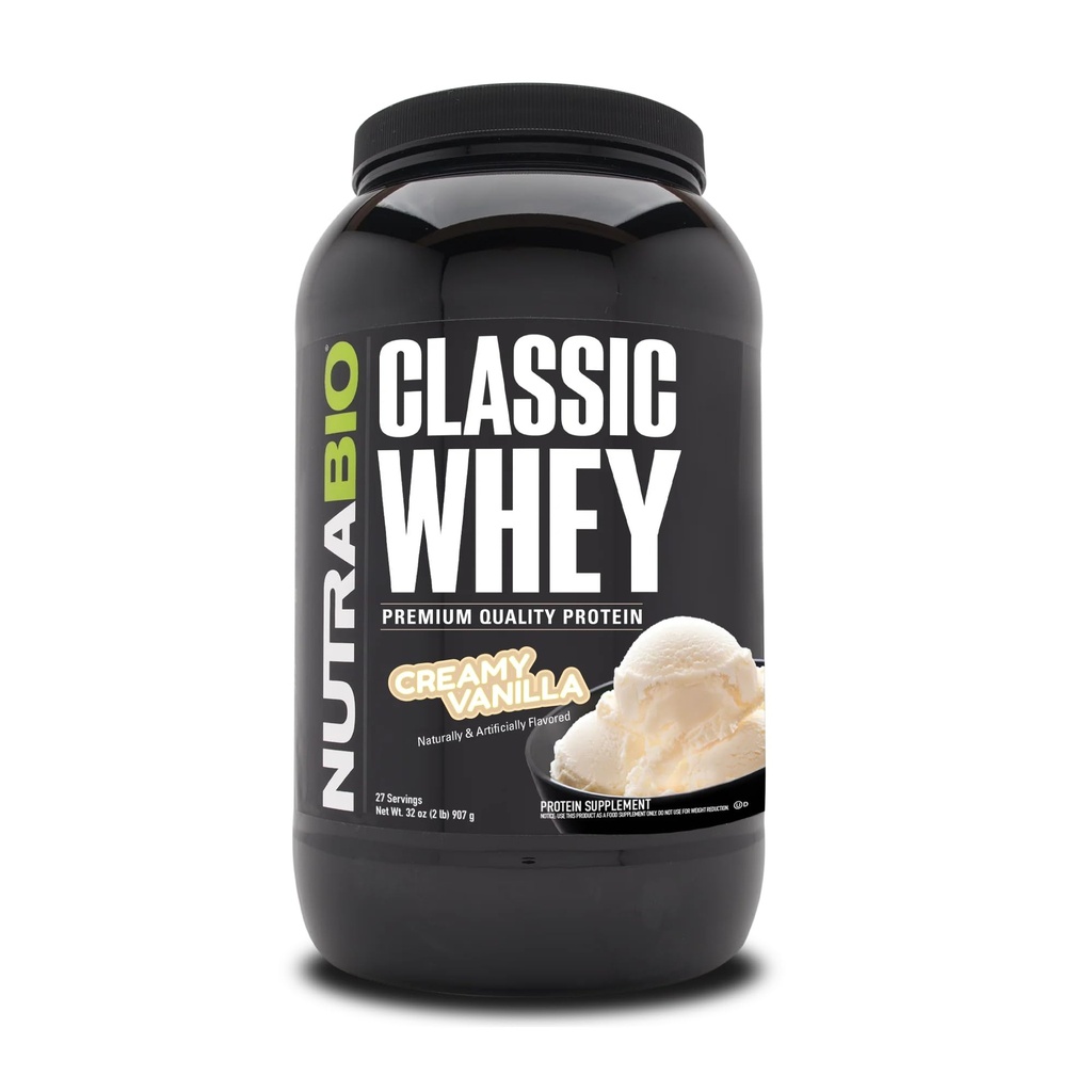 NutraBio Classic Whey Protein Powder- 25G Protein Per Scoop - Full- Spectrum Aminosyreprofil - Ingen Fillers, Kunstige Farver, Konserveringsmidler - Lav Glycemisk Indeks - Cremet Vanilla, 2 Pund