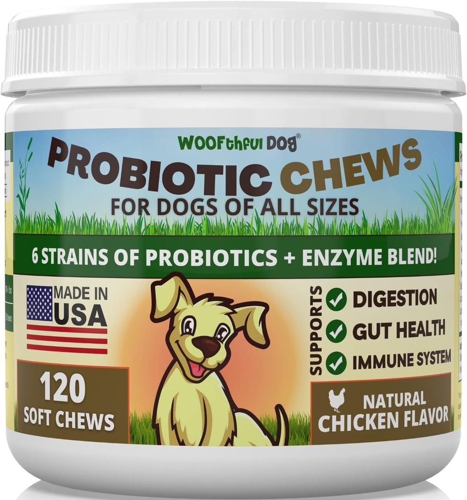 Probiotika til hunde - fordøjelsessygdomme, Gut Flora, tarmstøtte, immunsystem support - bløde tykkelser supplement til hunde 120 ct, Made in USA