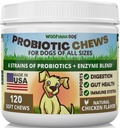 Probiotika til hunde - fordøjelsessygdomme, Gut Flora, tarmstøtte, immunsystem support - bløde tykkelser supplement til hunde 120 ct, Made in USA