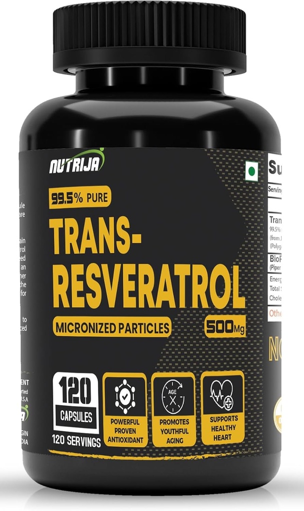 Trans Resveratrol 500MG kapsler - 99, 5% Pure Mikroniseret og stærkt biotilgængelig Supplement Note 124; Slow Down Aging, Proven Powerful Antioxidant124; Forbedrer Metabolisme og hjerte sundhed (120 kapsler)