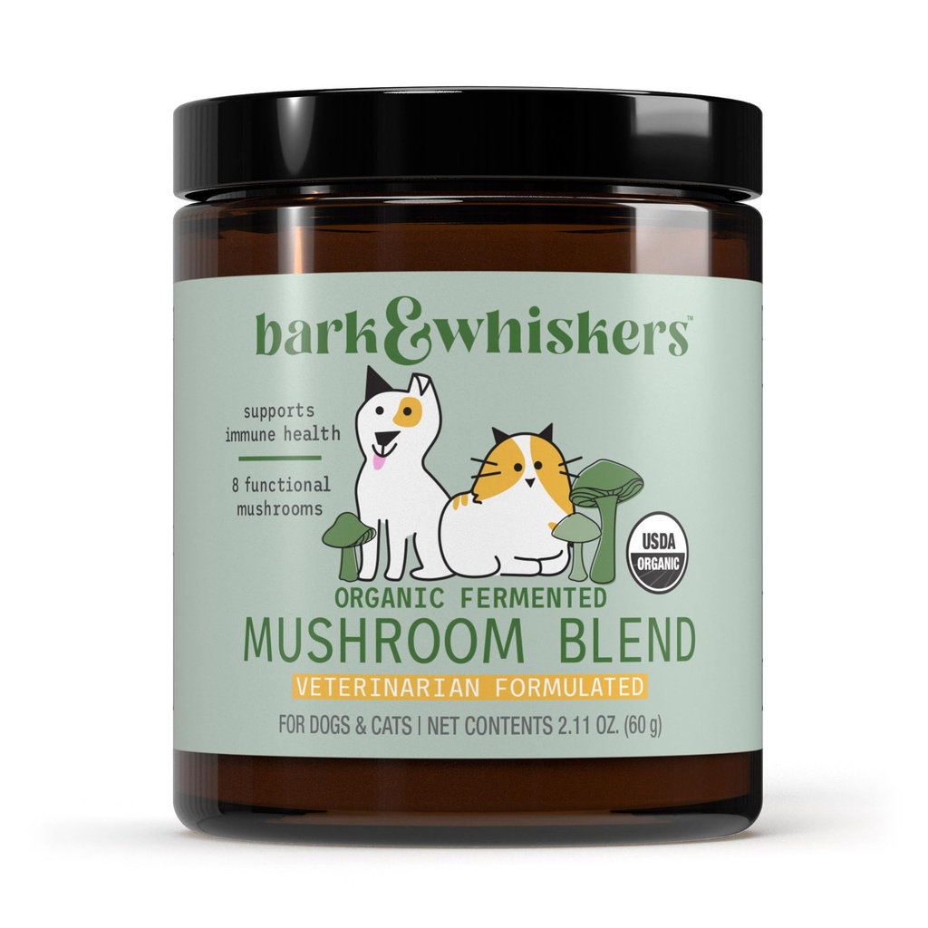 Dr. Mercola Bark & Whiskers Organic Fermented Mushroom Blend - Cat & Dog Supplement - Understøtter fordøjelse og immunforsvar - Gratis fra tilsætningsstoffer, Filler & Gluten - 2.11 oz. (60 Scoops)