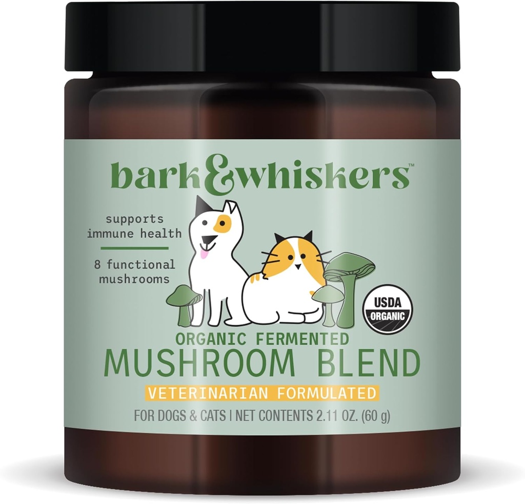 Dr. Mercola Bark & Whiskers Organic Fermented Mushroom Blend - Cat & Dog Supplement - Understøtter fordøjelse og immunforsvar - Gratis fra tilsætningsstoffer, Filler & Gluten - 2.11 oz. (60 Scoops)
