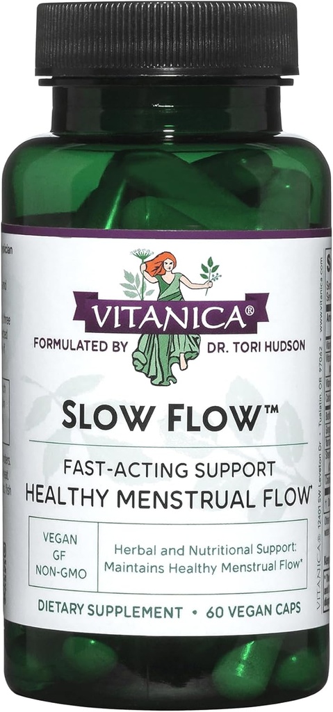 Vitanica Slow Flow, Menstruel Flow Support, Vegan, 60 Kapsler