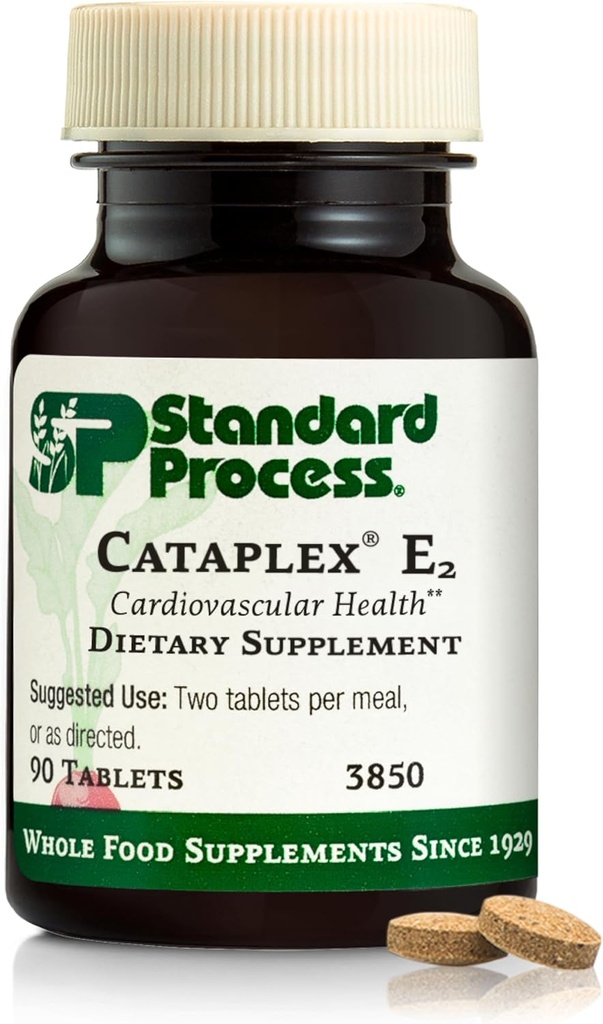 Standard Process Cataplex E2 - Vitamin E & Selenium supplement til kardiovaskulær og cellulær sundhed - Antioxidant Support for Heart Health - Non- Dairy & Non- Soy - 90 tabletter