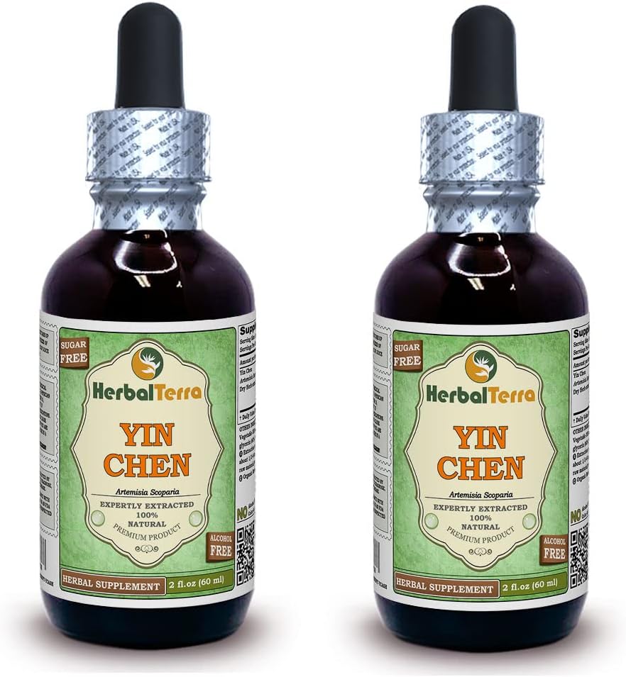 Yin Chen, Capillary Wormwood (Artemisia Scoparia) Glycerit, Tørret Herb Alkohol- GRATIS Liquid Extract (Brand name: HerbalTerra, Stolt lavet i USA) 2x2 fl.oz (2x60 ml)