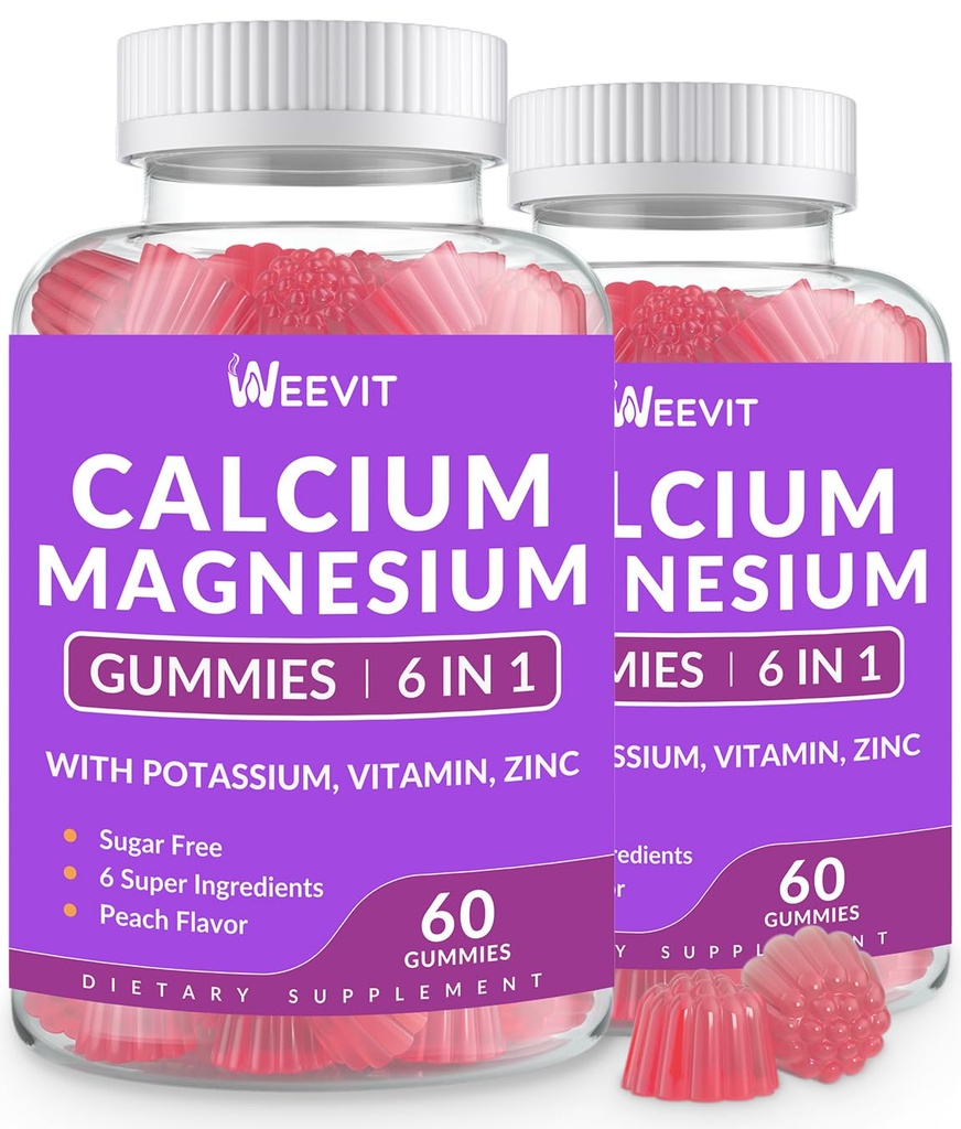 Sugar Free Calcium Gummies w / Vitamin D3 K2, Calcium Magnesium Zink Gummies for Bone, Muscle & immun, Algae CA Magnesium 2: 1 Ratio Calciumsupplement til kvinder og mænd - Vegan