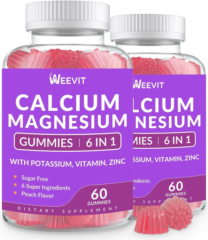 Sugar Free Calcium Gummies w / Vitamin D3 K2, Calcium Magnesium Zink Gummies for Bone, Muscle & immun, Algae CA Magnesium 2: 1 Ratio Calciumsupplement til kvinder og mænd - Vegan