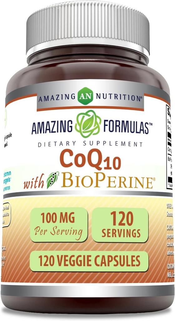 Amazing Formulas CoQ10 med BioPerine 100 Mg- 124; Vegetariske Kapsler Supplement 124; Non- GMO - 124; Gluten- fri - 124; Fremstillet i USA (1 pakning - 124; 120 Tæl)