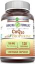 Amazing Formulas CoQ10 med BioPerine 100 Mg- 124; Vegetariske Kapsler Supplement 124; Non- GMO - 124; Gluten- fri - 124; Fremstillet i USA (1 pakning - 124; 120 Tæl)